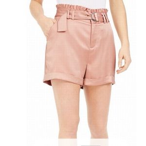 Bar II Belted Dusty Pink Satin Paper Bag Waist Shorts Size 14